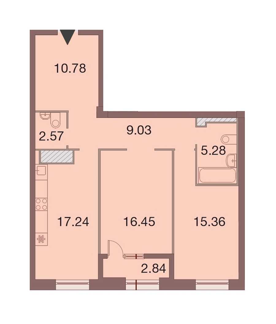 Двухкомнатная квартира в : площадь 78.13 м2 , этаж: 9 – купить в Санкт-Петербурге